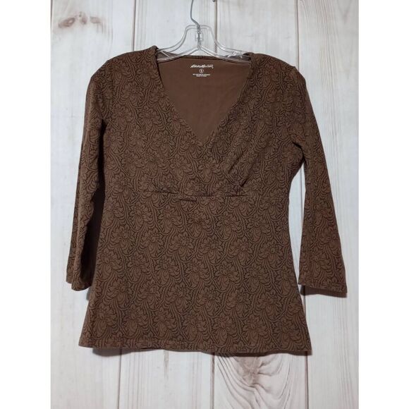 Eddie Bauer Shirt Ladies Small Brown Black V-Neck - Picture 1 of 5